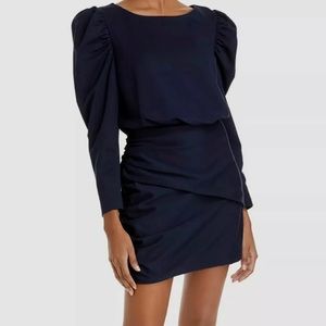 Rebecca Taylor Women's Blue French Terry Ruched A-Line Dress Size X-Small NWT.